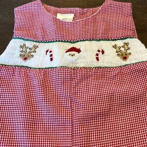Smocked Red Check Christmas Santa/Reindeer/Candy Cane One-Piece Romper